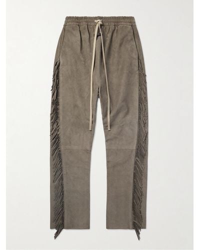 Fear Of God Straight-leg Logo-appliquèd Ribbed Fringed Suede Trousers - Brown