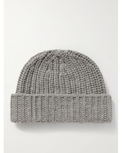 Johnstons of Elgin Ribbed Cashmere Beanie - Grey