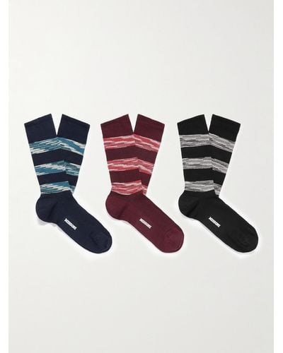 Missoni Three-pack Striped Stretch Cotton-blend Socks - Blue