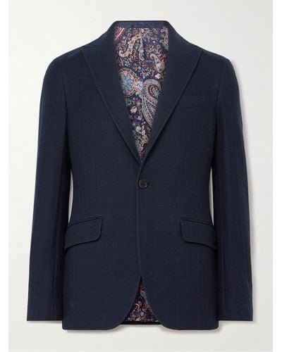 Etro Slim-fit Jacquard-knit Cotton Blazer - Blue