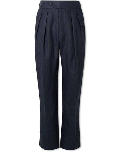 Richard James Tapered Pleated Linen Suit Pants - Blue