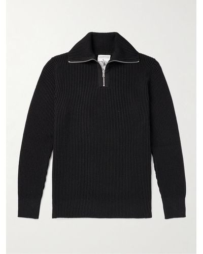 S.N.S. Herning Pullover in lana merino a coste con mezza zip Fender - Blu