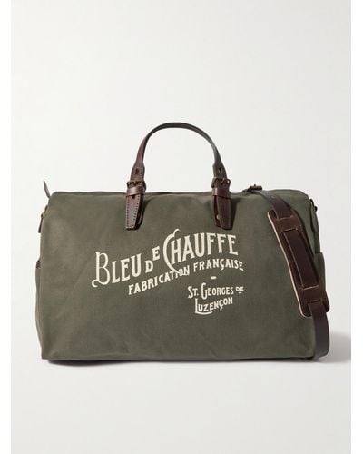 Bleu De Chauffe Leather-trimmed Logo-print Canvas Weekend Bag - Green