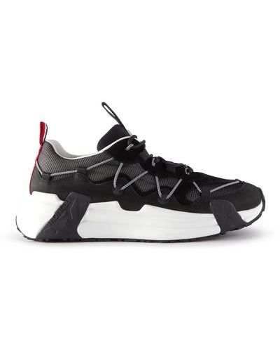 Moncler Compassor Mesh-trimmed Nubuck And Suede Sneakers - Black