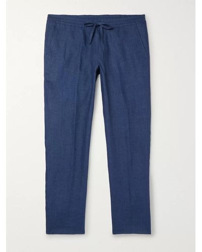 Loro Piana Slim-fit Linen Drawstring Trousers - Blue