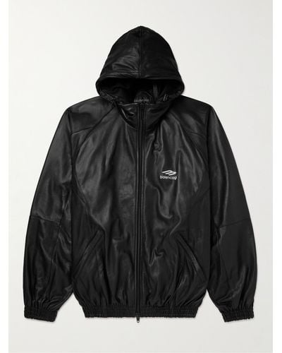 Balenciaga Logo-print Leather Hooded Jacket - Black
