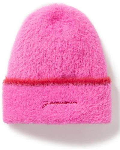 Jacquemus Neve Logo-embroidered Brushed-knit Beanie - Pink