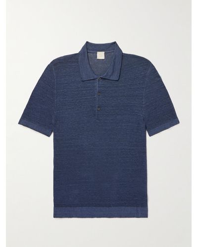 120% Lino Linen Polo Shirt - Blue