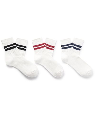 Anonymous Ism Slub Line Q Three-pack Ribbed Striped Cotton-blend Socks - White