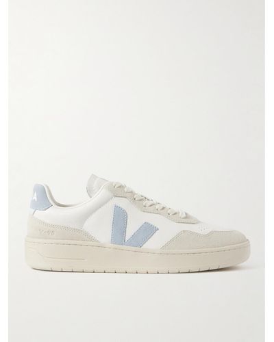 Veja V-90 Suede And Leather Sneakers - Natural