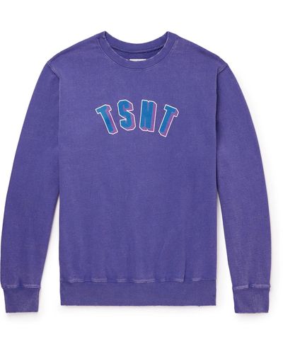 thisisneverthat Tsnt Distressed Logo-print Cotton-jersey Sweatshirt - Blue