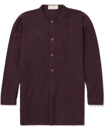 SMR Days Cavalet Grandad-collar Bib-front Striped Cotton Shirt - Purple