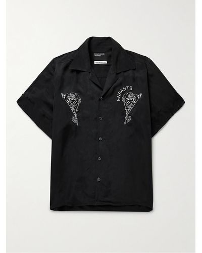 Enfants Riches Deprimes Camp-collar Logo-embroidered Cupro-twill Shirt - Black
