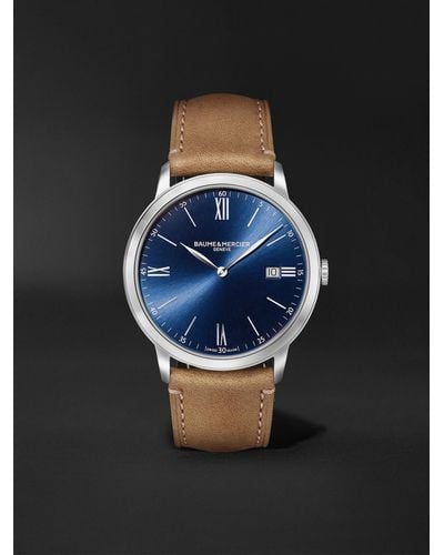Baume & Mercier Classima 40 mm Uhr aus Edelstahl mit Lederarmband - Blau
