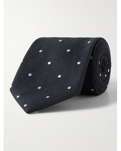 Paul Smith Krawatte aus einer Leinen-Seidenmischung mit Punkten - Blau