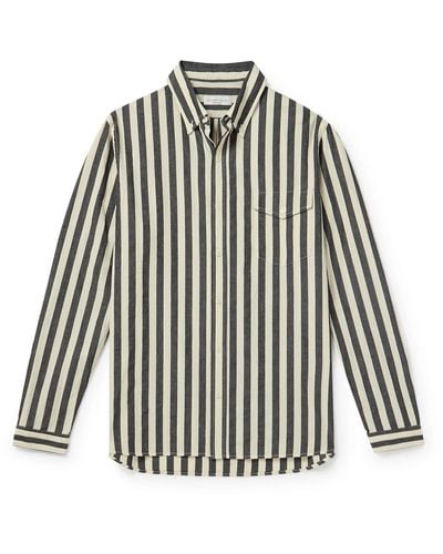 Richard James Button-down Collar Striped Slub Cotton Oxford Shirt - Black