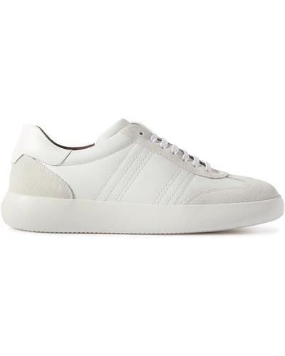 Brioni Suede-trimmed Leather Sneakers - White