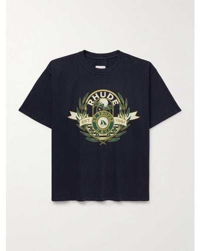 Rhude St. Tropez T-Shirt aus Baumwoll-Jersey mit Logoprint - Blau