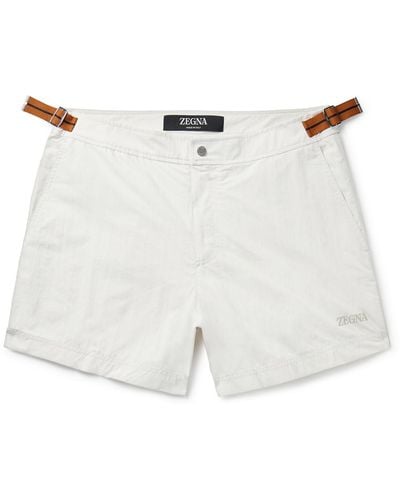 Zegna Slim-fit Mid-length Webbing-trimmed Swim Shorts - White