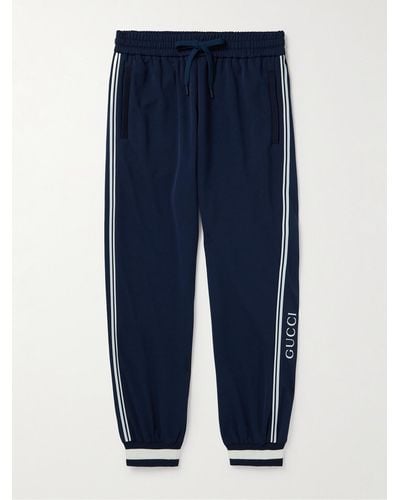 Gucci Tapered Logo-print Striped Jersey Joggers - Blue