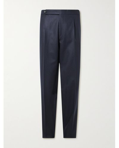 Drake's Straight-leg Pleated Virgin Wool-flannel Pants - Blue