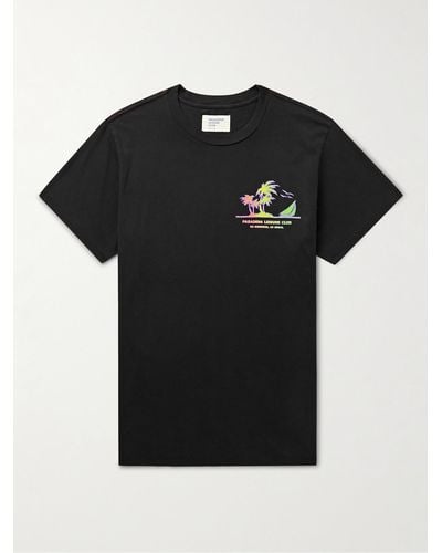 Pasadena Leisure Club T-shirt in jersey di cotone pettinato tinta in capo con logo No Business - Nero