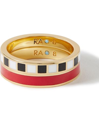 Roxanne Assoulin Checked Cherry Set Of Two Gold-plated And Enamel Rings - Multicolor