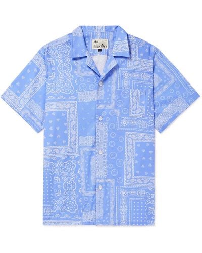 Bather Camp-collar Bandana-print Cotton Shirt - Blue