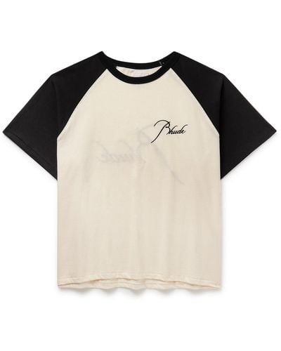 Rhude Logo-embroidered Colour-block Cotton-jersey T-shirt - Black