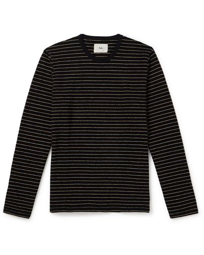 Folk Striped Cotton T-shirt - Black