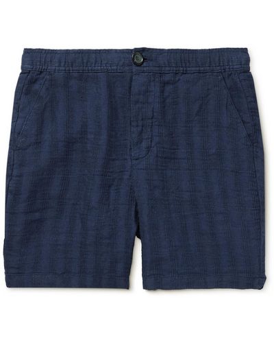 Oliver Spencer Osborne Straight-leg Striped Linen Drawstring Shorts - Blue