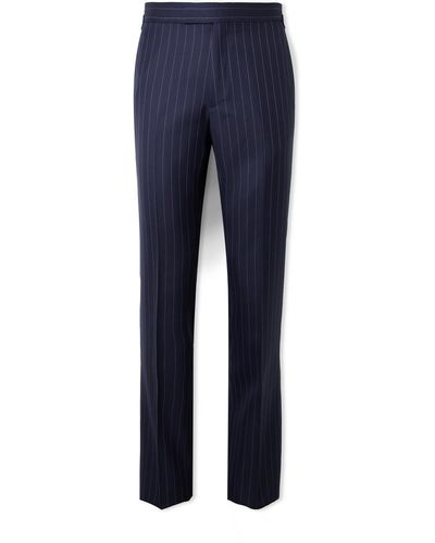 Kingsman Argylle Straight-leg Pinstriped Wool And Cashmere-blend Suit Pants - Blue