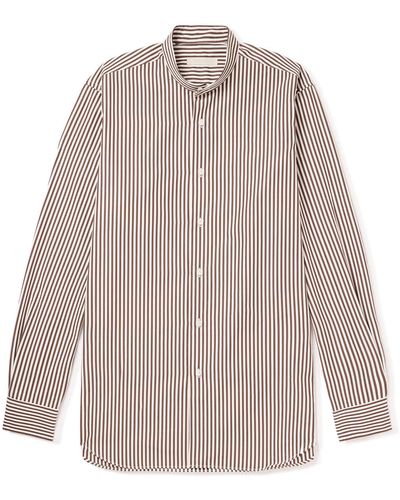 Saman Amel Grandad-collar Striped Cotton-poplin Shirt - Natural