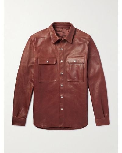 Rick Owens Overshirt in pelle con finiture in fettuccia - Rosso