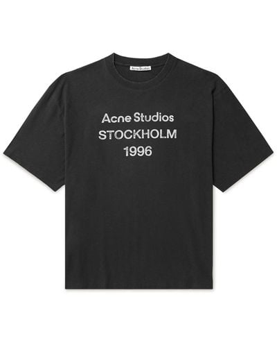 Acne Studios Exford Distressed Logo-print Cotton-jersey T-shirt - Black