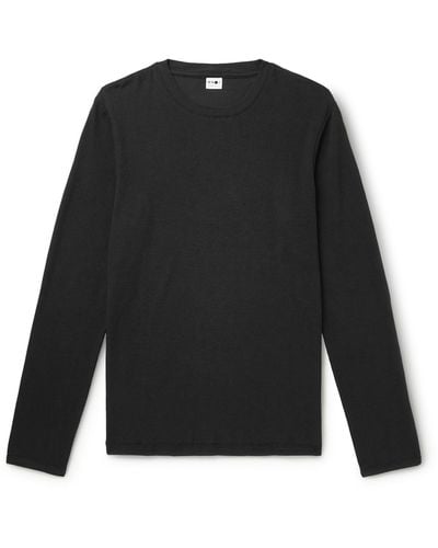 NN07 Clive Waffle-knit Cotton And Modal-blend T-shirt - Black