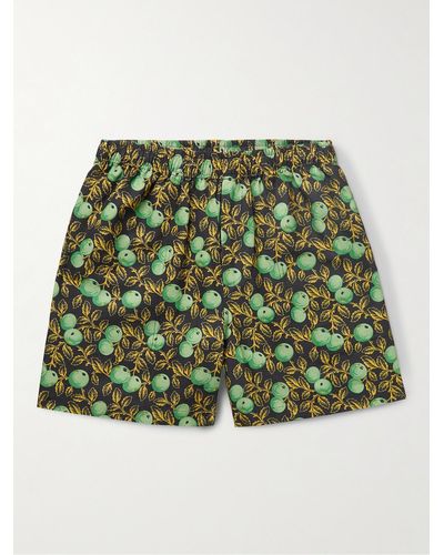 Bode Gooseberry Wide-leg Printed Cotton And Silk-blend Twill Shorts - Green