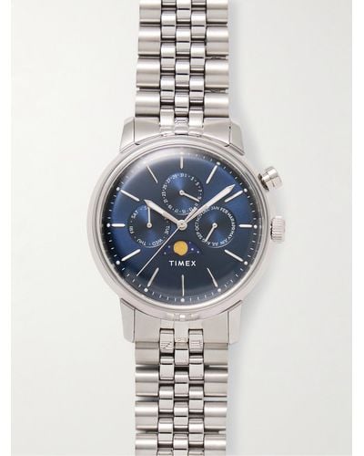 Timex Marlin® Moon Phase 40 mm Uhr aus Edelstahl - Blau