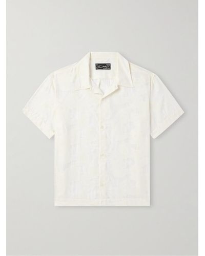 mfpen Holiday Camp-collar Floral-jacquard Cotton-blend Shirt - White
