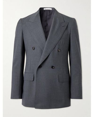 Umit Benan Double-breasted Wool Suit Jacket - Blue