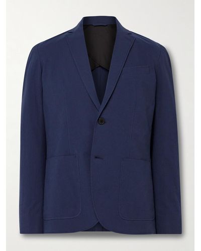 Club Monaco Slim-fit Unstructured Cotton-blend Seersucker Blazer - Blue