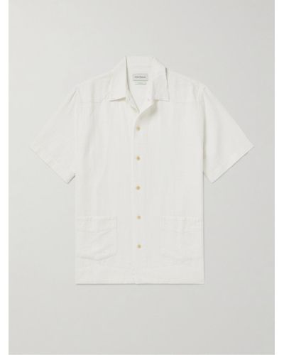 Oliver Spencer Camp-collar Linen And Cotton-blend Jacquard Shirt - White