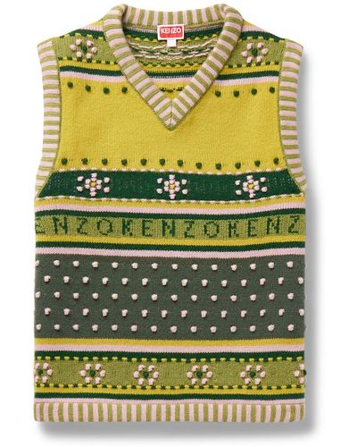 KENZO Textured Fair Isle Wool-jacquard Sweater Vest - Yellow