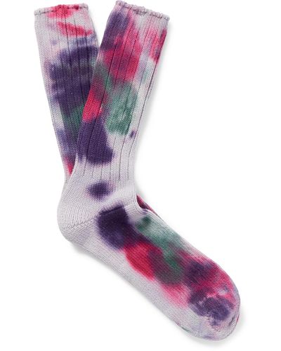 Anonymous Ism Scatter Dye Tie-dyed Ribbed Cotton-blend Socks - Purple