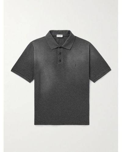Saint Laurent Logo-embroidered Cotton-piqué Polo Shirt - Grey