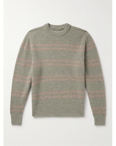 Nudie Jeans Gurra Striped Ribbed Wool Sweater - Grey