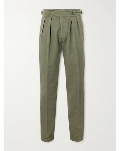 Rubinacci Manny Tapered Pleated Cotton-twill Pants - Green
