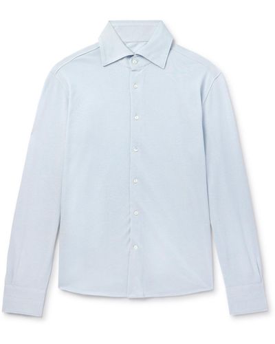 STÒFFA Cotton And Silk-blend Polo Shirt - Blue