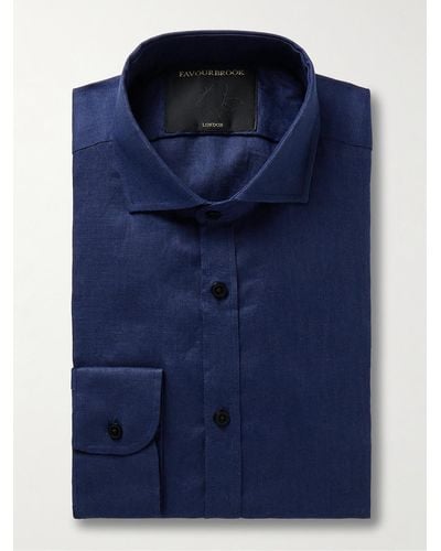 Favourbrook Bridford Hemd aus Leinen mit Cutaway-Kragen - Blau