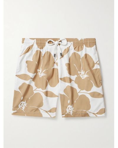 Canali Straight-leg Mid-length Floral-print Swim Shorts - Natural